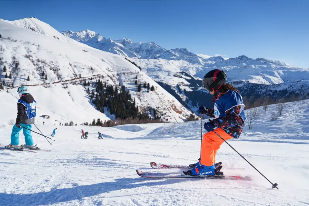 Group ski lessons in alpine skiing